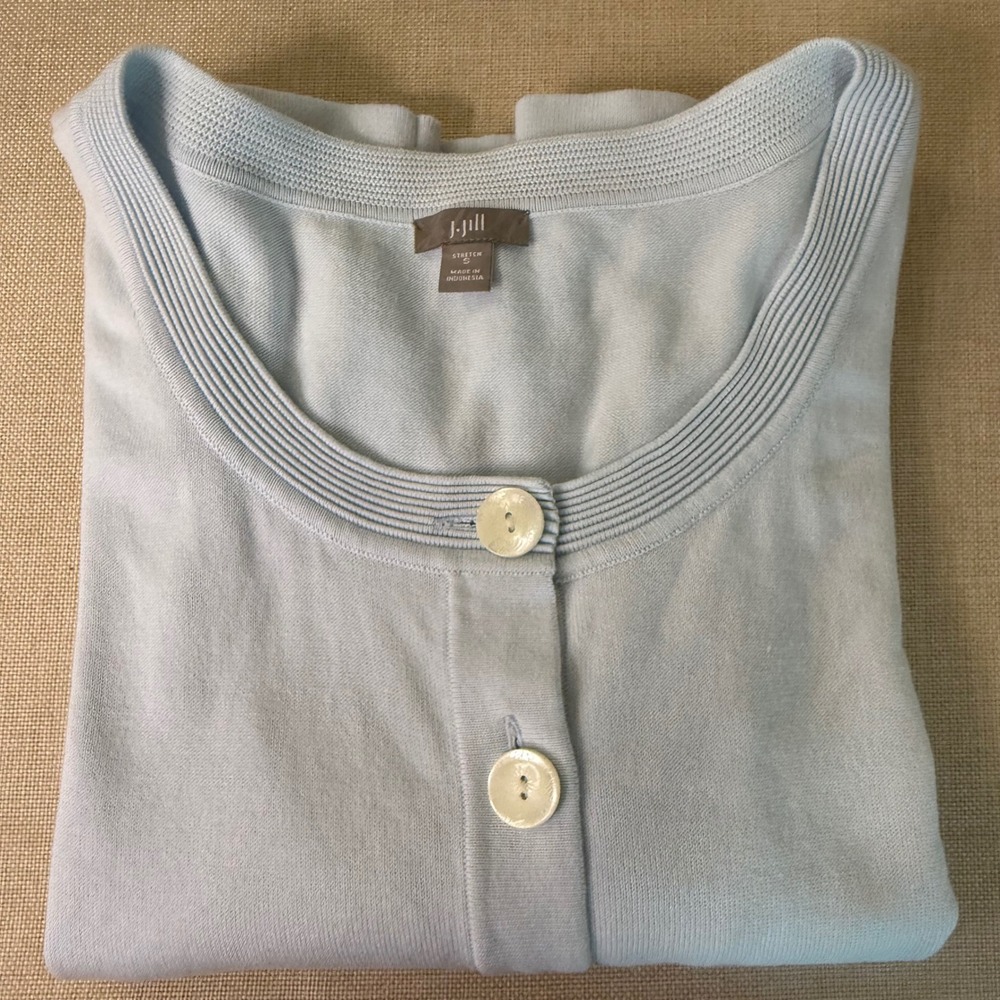 J. Jill Stretch Light Blue Button Front Cardigan 3/4 Sleeve Sweater Womens S